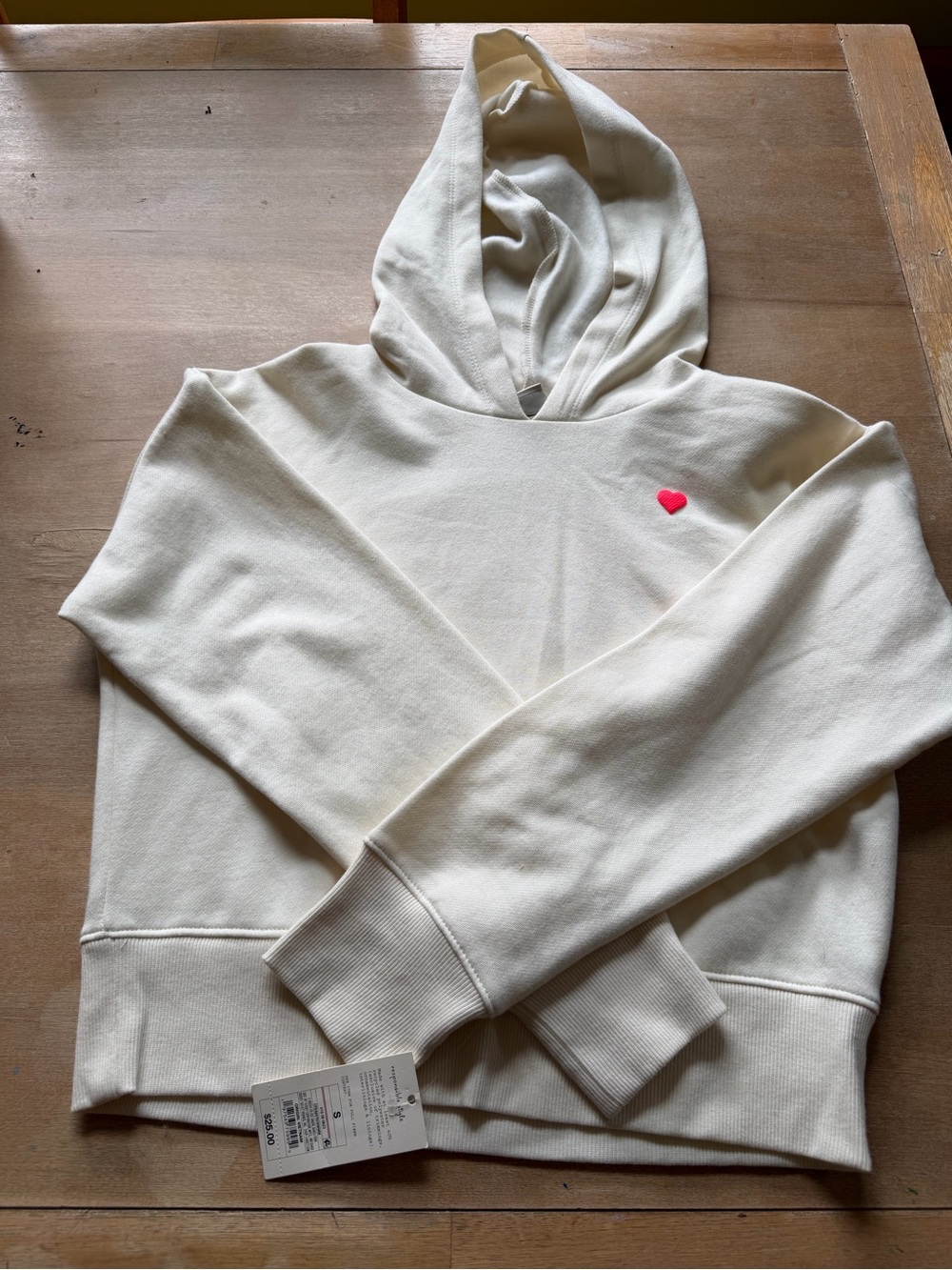 a new day Cream Hoodie with Small Pink Heart
